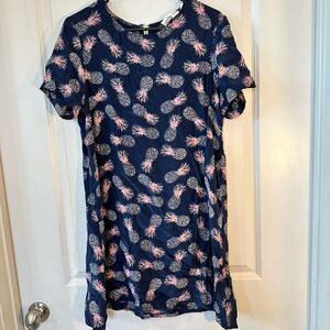 NEW Amour Vert 100% Silk Navy & Pink Lightweight Pineapple Dress, size Large